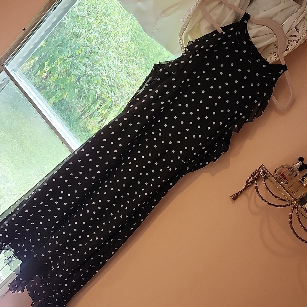 Elle Black Dress w/White Polka Dots